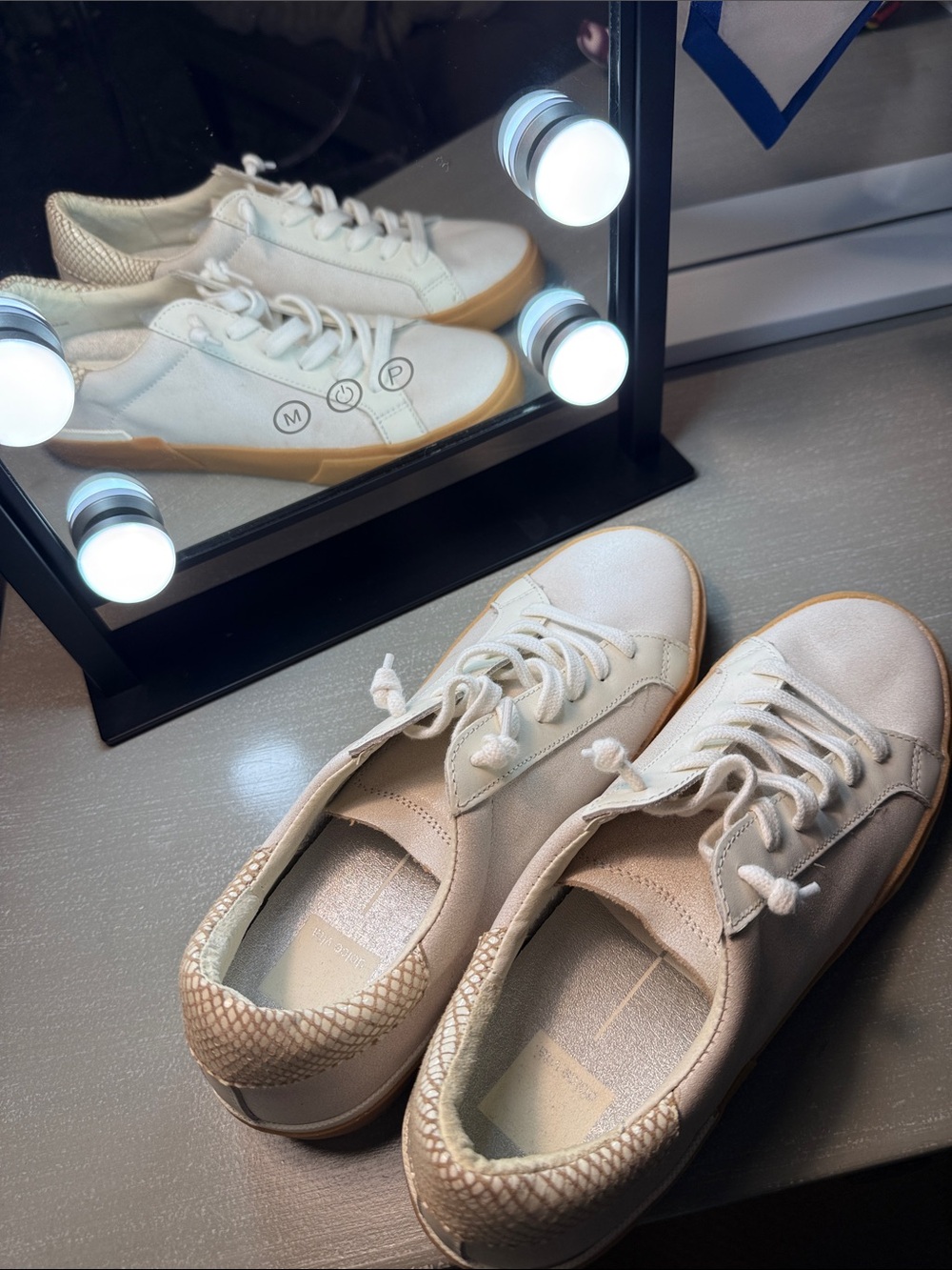 Dolce Vita Cream and Tan Lace-Up Sneakers with Textured Heel
